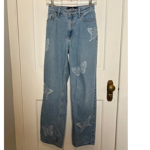 Hollister Women's 25 1R Butterfly Jeans Ultra High Rise Dad Light Wash L31 - Picture 2 of 14